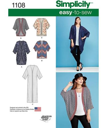 Simplicity US1108A Kimono & Cardigan Pattern Kit | Sizes XXS-XXL - Buy Online on GoSupps.com