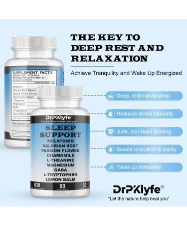 DrPKLyfe Sleep Aid: Melatonin Valerian Root Passion Flower Chamomile L-Theanine Magnesium GABA Capsules: 630mg 60 Days Supply for Men & Women|Natural Sleep Aid Solution - Buy Online on GoSupps.com