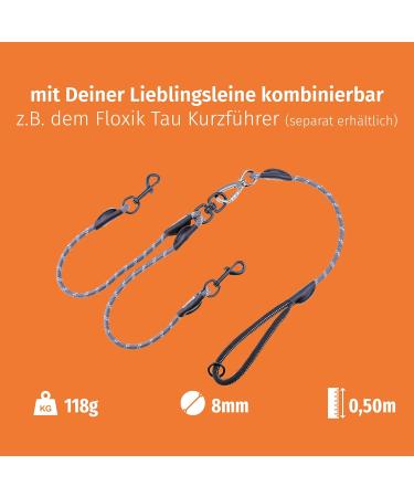 Floxic Dew Double Dog Leash - Reflective Stretchable & Hog-Free for Small to Medium Dogs - Gray/Orange 8mm - Perfect Coupling Leash for 2 Dogs - Buy Online on GoSupps.com
