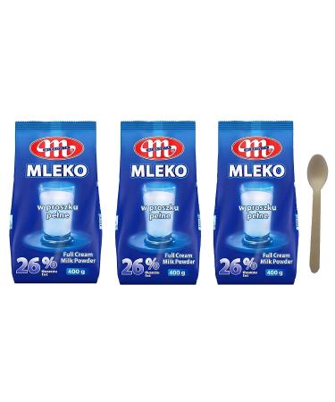 Mlekovita Whole Milk Powder 26% fat net weight - 400 gx 3 (1200 g) Value pack with spoon 16cm milk 400 g (pack of 3)