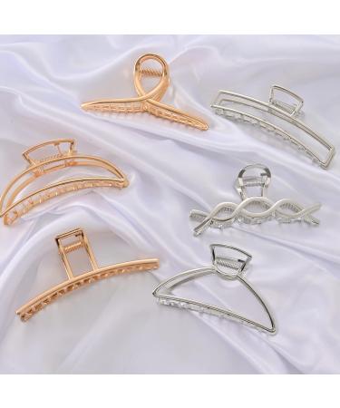 LUNROUG 6 Pack Large Metal Hair Claw Clips - Gold and Silver Fashion Clips for Women - 4 Inch Non-slip Hair Jaw Clips for Thin, Thick, Curly Hair - Buy Online on GoSupps.com