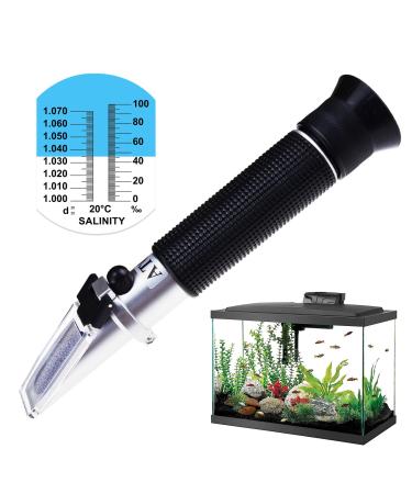 TEKCOPLUS Optics Salinity 0-10% Refractometer Dual Scale (1.0 to 1.070 S.G / 0-100ppt) for Salt Sea Water Aquarium Tank Marine Industry with LED light and pipettes 0-10% Salinity