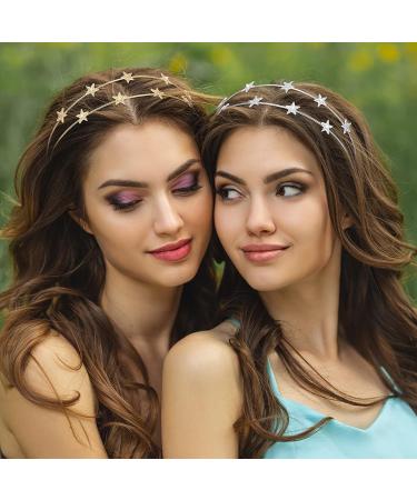 WLLHYF 2 Pieces Star Headbands for Women Girls Star Rhinestone Hair Hoop Pearl Headwear Wedding Headpiece for Bride Hair Bands Accessories (double layer gold/double layer silver) - Buy Online on GoSupps.com