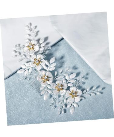 Ipetboom 1pc White Leaf Comb Rhinestone Headpiece Pearl Hair Ties Bridal Hair Comb Beautiful Hair Accessory Bridal Floral Side Comb Prom Hair Clips Hair Pin Grace Bride Alloy Crystal Flower - Buy Online on GoSupps.com