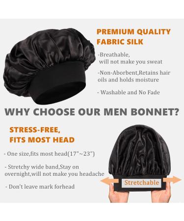 4 PCS Silk Bonnet Set for Men - Wide Band Hair Bonnets for Sleeping and Durags Matching - E-Black Blue - Buy Online on GoSupps.com