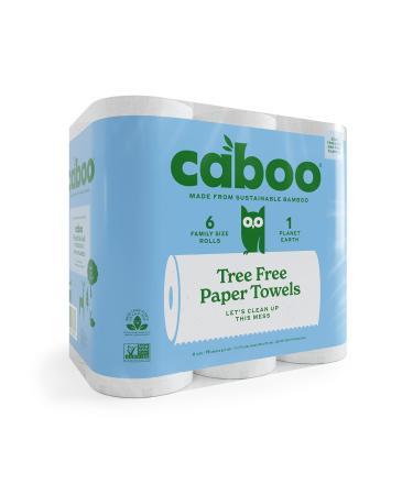 Caboo Tree Free Bamboo Paper Towels, 6 Rolls, Earth Friendly Sustainable Kitchen Paper Towels with Strong 2 Ply Sheets 6 Count (Pack of 1)