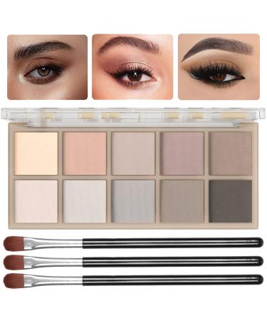 10 Colors Eyeshadow Palette Smooth Matte Nude Eye Makeup Palette,High Pigmented, Naturing-Looking, Ultra-Blendable,Long Lasting High Neutral Eyeshadow Pawlette with 3 Eyeshadow Brush(Cement color)
