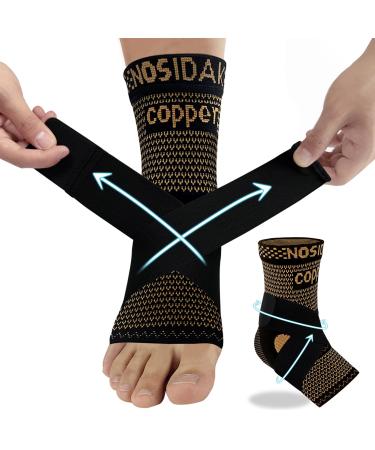 Copper Ankle Brace for Women & Men w/Ankle Wrap 20-30mmHg Ankle Compression Sleeve w/Arch Support for Plantar Fasciitis Relief Achilles Tendonitis Heel Spur Joint Pain Swelling Sprain Copper-Tan Medium