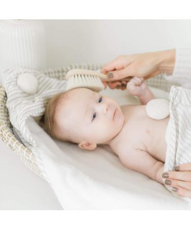 Ali+Oli Newborn Wooden Hair Brush Set with Mini Loofah | Soft Goat Bristle Infant Brush for Baby's Cradle Cap - Buy Online on GoSupps.com