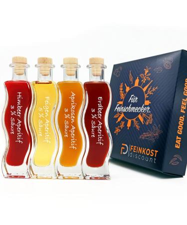 Premium box gift set & trial set |4 x 100ml vinegar |Man and woman |Strawberry vinegar - apricots vinegar - cowardly vinegar - raspberry vinegar |Fine food set gift box 400ml vinegar box 2 100 ml (4 Pack)