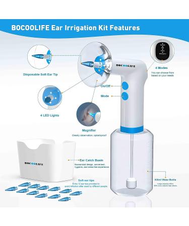 BOCOOLIFE Electric Ear Irrigation Kit - Ear Wax Removal System with 4 Pressure Levels, 12 Ear Tips & Basin - Ear Cleaner for Adults - Buy Online on GoSupps.com