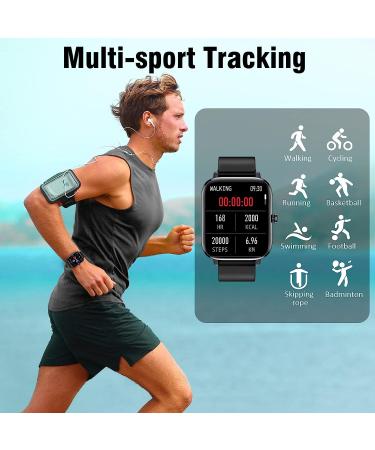 Full Touch Smart Watch for Android iOS Phones | Smart Fitness Tracker with Call Function | IP67 Waterproof Smartwatch for Men and Women - Black - Buy Online on GoSupps.com