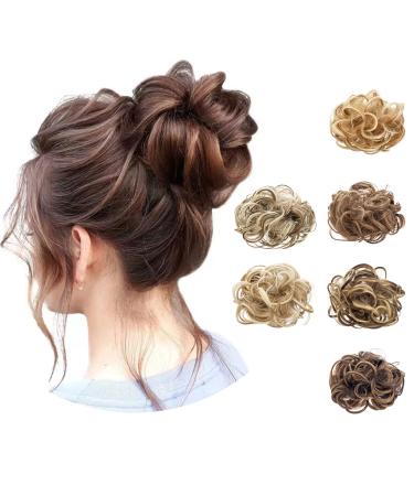 Uleeso 1 PCS Messy Bun Hair Dish Donut Scrunchie Hair Piece Curly Wavy Synthetic Chignon Updo Ponytail Extensions for Women Girls (4# Black Brown)
