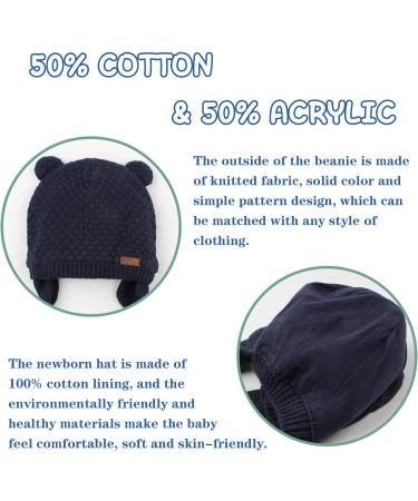 XIAOHAWANG Baby Earflap Beanie Hat - Cute Bear Knit Beanie for Infant/Toddler - Navy (6-18 Months) - Buy Online on GoSupps.com