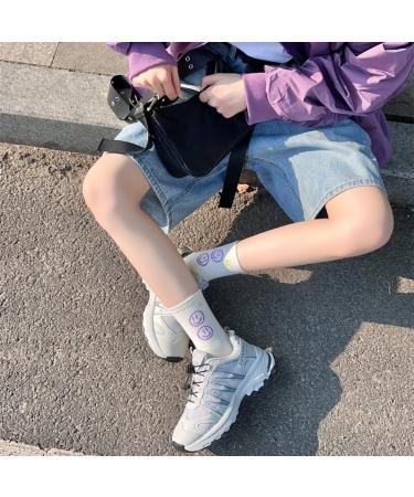 Akamas Women's Crew Socks - White Smile Face Pattern Breathable Cotton Trendy Gift for Girls 35-41 - Buy Online on GoSupps.com