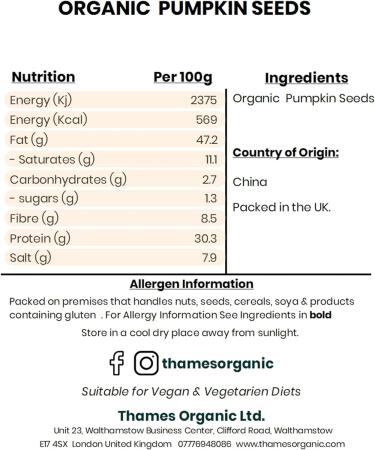 Thames Organic 500g: Raw Vegan Non-GMO Certified Organic Pumpkin Seeds - Nutritious Snack for Baking and Sprinkling - Buy Online on GoSupps.com