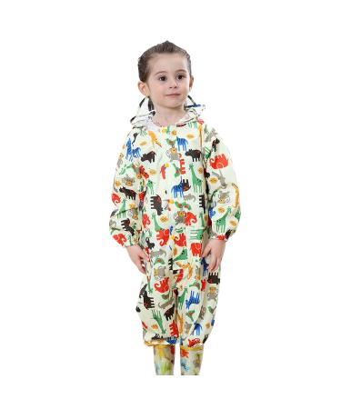 De feuilles Kids Button Rain Suit All-in-one Waterproof Puddle Suits Hooded Raincoat Jumpsuit 4-6 Years Yellow Animals