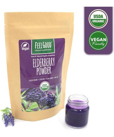Feelgood Superfoods Organic Elderberry Powder - 7 oz Vegan Antioxidant & Immune Booster - Buy Online on GoSupps.com