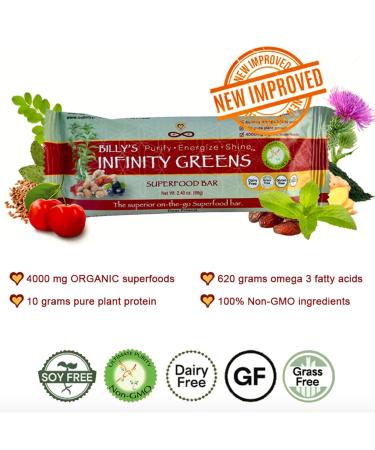 Infinity Greens Superfood Bars Plant Based Meal Replacement Bar with 4000mg Infinity Greens Superfood Powder Organic Raw Gluten Free Non GMO (12 Bars) Infinity Greens 12 Count (Pack of 1) - Buy Online on GoSupps.com