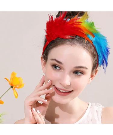 Colorful Feather Fascinator Feather Headbands Gay Pride Carnival Headdress Rainbow Headbands Wome Cosplay Feather Headdress Bridal Headpiece for Halloween Wedding Party(Rainbow) - Buy Online on GoSupps.com