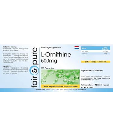Buy Fair & Pure L-Ornithine 500mg - High Dose 180 Capsules | Premium Quality Supplement for Enhanced Performance - International Shipping Available - Buy Online on GoSupps.com