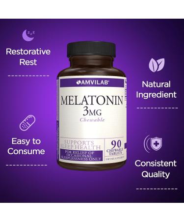 AMVILAB Melatonin 3mg Fast Dissolve Tablets Natural Sleep Support Maximum Strength Chewables Berry Flavor 90 Count Non-GMO Vegan Gluten-Free - Buy Online on GoSupps.com