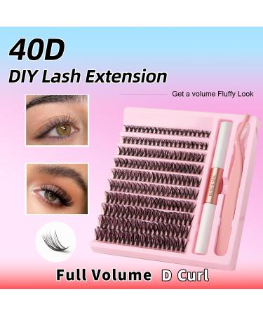 Lash Extension Kit 40D Wispy - 200pcs 9-16MM Fluffy Individual Lashes Bond & Seal Tweezers | Kmilro DIY Home Eyelash Extensions - Buy Online on GoSupps.com