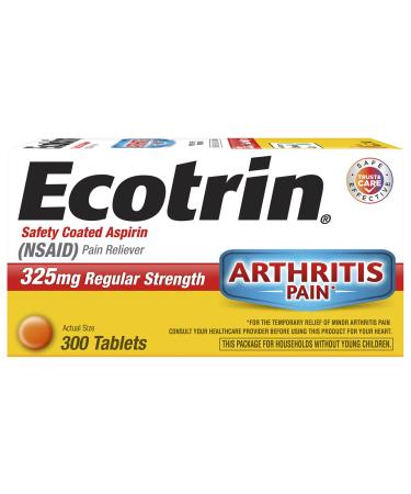 Ecotrin Regular Strength Aspirin, Arthritis Pain Relief, 325mg Regular Strength, 300 Safety Coated Tablets