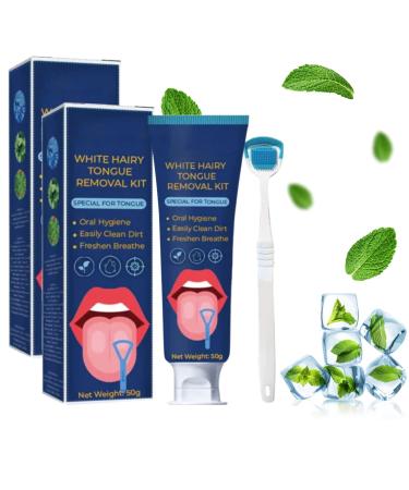 LYINUR 2PCS Tongue Cleaner Gel with Tongue Brush Tongue Scrapers for Bad Breath Fresh Mint Tongue Cleaner Gel Tongue Cleaner Kit for Adults Oral Care and Removes Bad Breath
