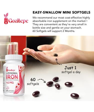 Liposomal Iron Supplement 42mg with Folic Acid & Vitamin B12 | Increase Iron Levels | Stomach Friendly | 60 Count - Buy Online on GoSupps.com