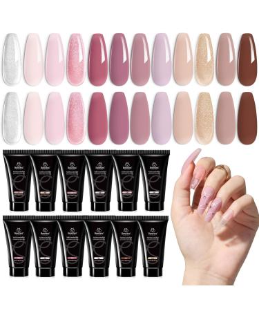 Beetles Poly Nail Extension Kit 12 Colors Pink Nude Poly Nail Gel Clear White Glitter Poly Extension Gel Nail Kit Lazy Afternoon Nail Extension Gel Spring Nail Art Design Easy DIY Gift for Women 12 Colors Lazy Afternoon