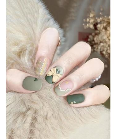 YourSchoiceVi 24pcs Green Matcha Butterfly Press on Nails Green Matcha Fake Nail Green Matcha Short Coffin Nails Press on Nails Coffin Shape Nails