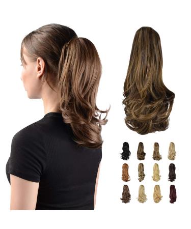 Sofeiyan 33cm ponytail extension of long curly ponytail clip in claw hair extension natural looking synthetic hair part for women dark brown mix strawberry blonde uneven 33cm dark brown mix strawberry blonde uneven