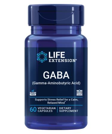Life Extension GABA Stress Support GABA Supplement Mood Support Sleep Relaxation Gluten-Free Non-GMO Vegetarian 60 Capsules