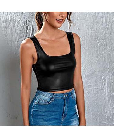 Shop Women s Metallic Crop Top Neckholder Bustier Shiny Black Leather Clubwear Ideal Dance Costume | International Shipping Available - Buy Online on GoSupps.com