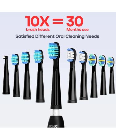 SEAGO Electric Toothbrush - Rechargeable Sonic Toothbrush with 30-Day Battery 5 Modes 2-Min Timer & 10 Brush Heads (Black) | Portable & Ideal for Adults - Buy Online on GoSupps.com