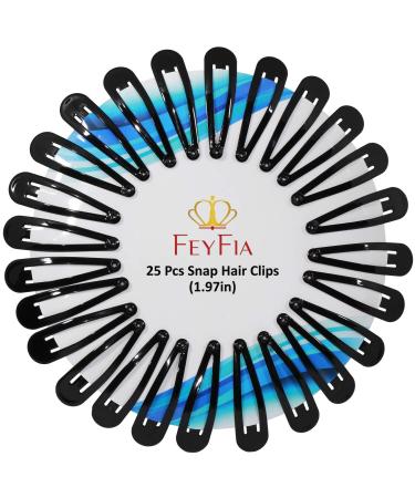 FeyFia Premium 50 Black Hair Clips for Women & Girls. Metal Hair Barrettes Come in a Nice Package (25 x 2). Hair Accessories for Women With Style