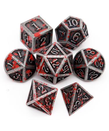 Haxtec Bloodstained Metal DND Dice Set Blood Polyhedral RPG Dice for Dungeons and Dragons Gift TTRPG Spooky Halloween Dice Blood Antique Iron