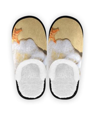 Mnsruu Ocean Sea Wave Beach Seestern House Slipper Slip -resistant cotton slippers Home Hotel Spa Bedroom Travel M for men