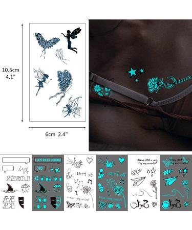 Glow in the Dark Blue Temporary Tattoos - 180+ Styles, 36 Sheets - Fake Body Tattoo Stickers for Adults, Luminous Party Favors - Men, Women, Nightclub, Pub - Buy Online on GoSupps.com