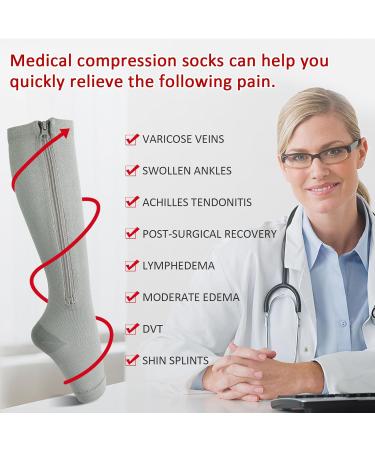 Ailaka 3 Pairs Compression Socks with Zipper 15-20 mmHg Medical Knee High Compression Socks for Men Women Open Toe Socks for Varicose Veins Edema Recovery 3X-Large (3 Pair) Gray - Buy Online on GoSupps.com