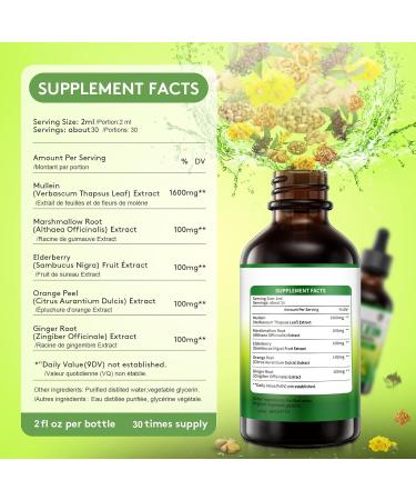 5 in 1 Mullein Drops for Lungs - 1600mg Organic Mullein Leaf Extract Supplement 2 oz Mullein Tincture with Elderberry Marshmallow Orange Peel & Ginger Root Liquid Extract - 60ml - Buy Online on GoSupps.com