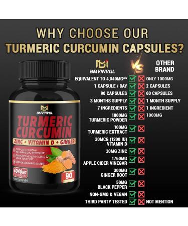 Turmeric Curcumin Supplement 4040mg with Ginger, ACV & Black Pepper - Joint Support, Antioxidant & Immune System Booster - 3 Month Supply - Buy Online on GoSupps.com