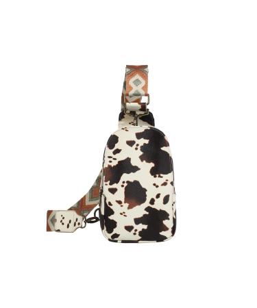 Mzjeaziany Women Chest Bag Sling Bag Small Crossbody PU Leather Satchel Daypack Shoulder backpack for traveling hiking Cow Cloud