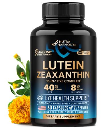 Eye Vitamins - Lutein and Zeaxanthin Supplements - AREDS2 Based Supplement for Seniors & Adults - Eye Health & Vision Support - Saffron Zinc Vitamins Copper Super Greens - Made in USA 60 Capsules