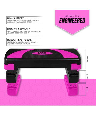 XN8 Adjustable Aerobic Stepper Exercise Step Platform with 3 Risers - Pink - Buy Online on GoSupps.com