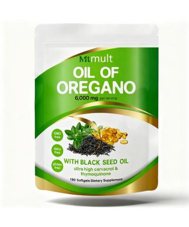 Mtmult Oil of Oregano with Black Seed Oil 6000mg & Moringa Aceite de Oregano Oil of Oregano Capsules Oregano Oil Pills Carvacrol-Rich Opaque Airtight Packaging 180 Softgels