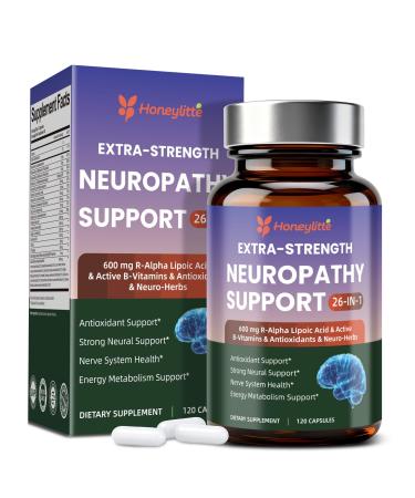 Alpha Lipoic Acid Neuropathy Supplements - with 600mg R-Alpha Lipoic Acid NAC ALC Active Vitamin B12 B1 B2 B6 Magnesium - for Nerve Heath Liver Detox Antioxidant & Mental Support 120 Count (Pack of 1)