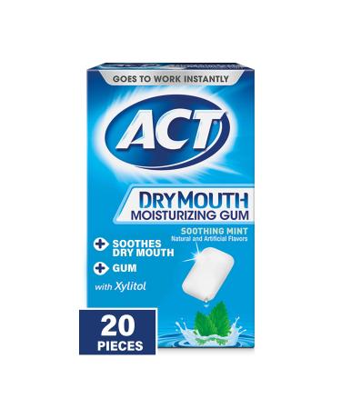 ACT Dry Mouth Anticavity Zero Alcohol Fluoride Mouthwash 18 fl. oz. Soothing Mint & ACT Dry Mouth Moisturizing Gum 20 Pieces Sugar Free Soothing Mint Bundle