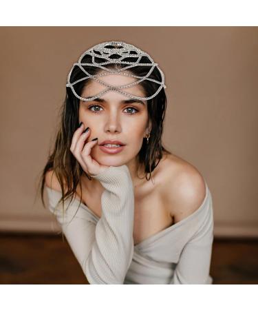 NICENEEDED Rhinestone Mesh Headpiece Cap Silver Crystal Flapper Headband Hair Chain Accessories for Women and Girls 1920s Hairdress Decotaction for Bridal Party - Buy Online on GoSupps.com